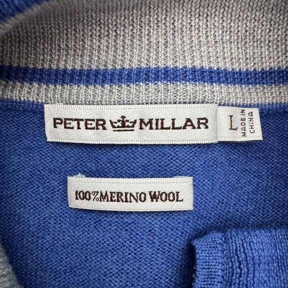 Peter Millar Merino Wool Quarter Zip Sweater Vest Size Large Blue Classic Golf - Picture 6 of 8